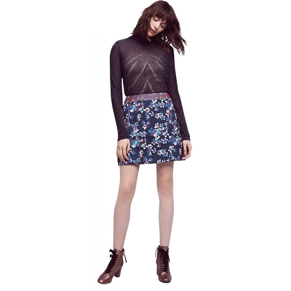 Anthropologie Maeve Blue Cardana Mixed Print Skirt Sz.‎ 8